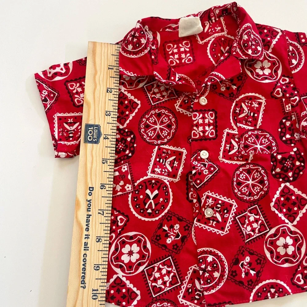 Vintage 60s Red Bandana Western Shirt Chambray Diaper Cover Set 2PC Americana